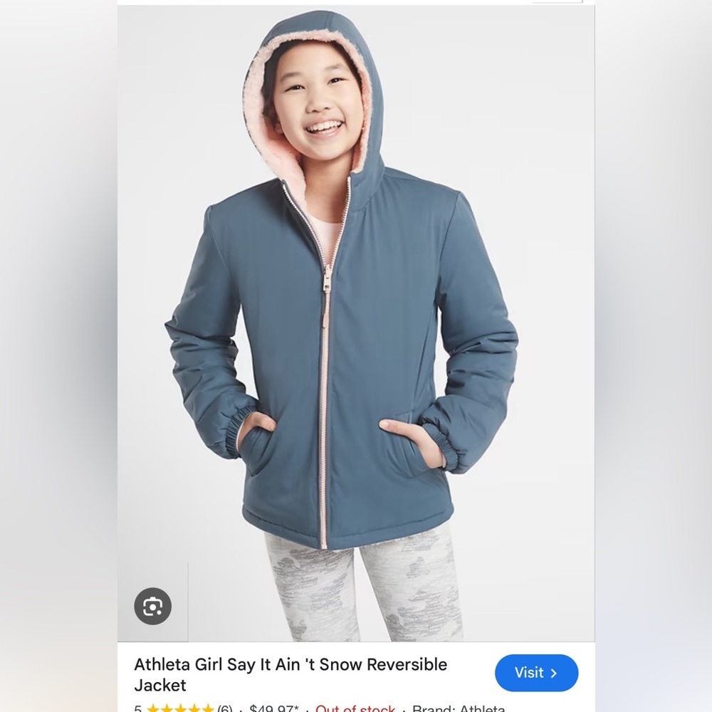 Athleta girl Say it Ain’t Snow reversible jacket size 8/10.